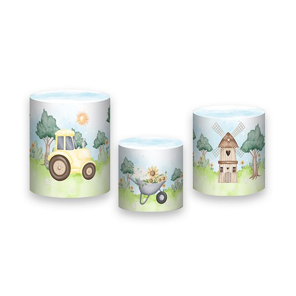 Trio De Capas De Cilindro - Fazendinha Celeiro Amarelo 018