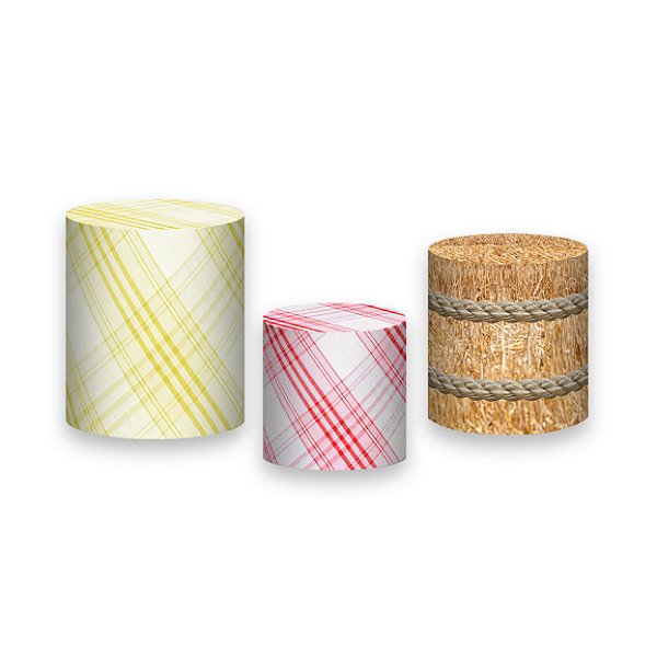 Trio De Capas De Cilindro - Fazendinha Estampa Xadrez Amarelo 027