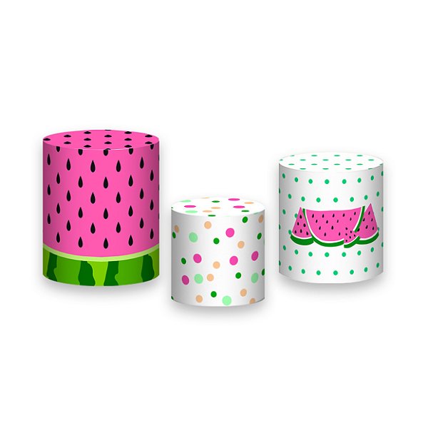Trio De Capas De Cilindro - Fruta Melancia com Bolinhas Coloridas 003