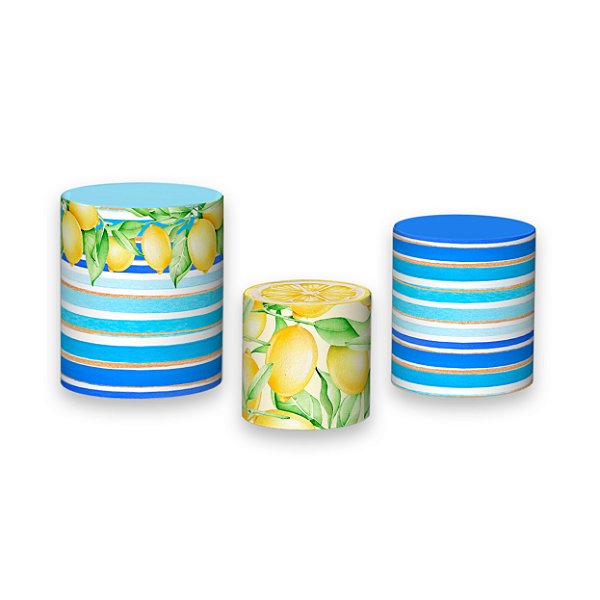 Trio De Capas De Cilindro - Frutinha Limão Siciliano Listrado Azul 036