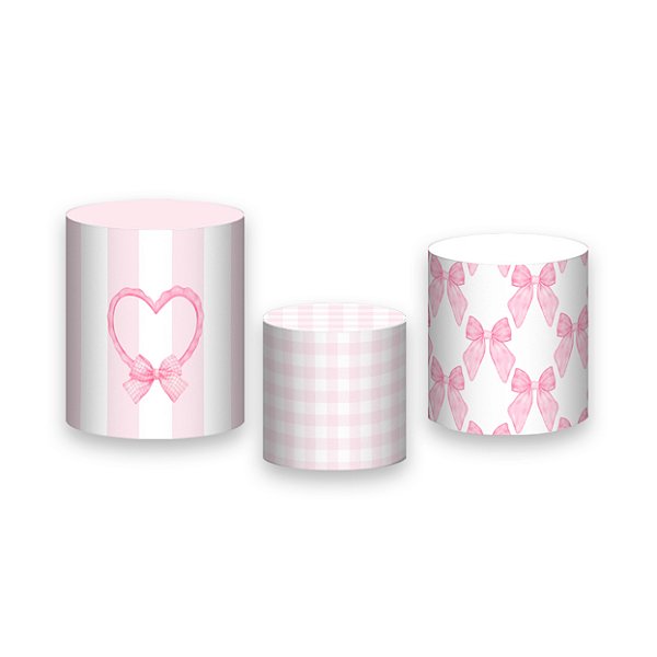 Trio De Capas De Cilindro - Laços Rosas Aquarela 058