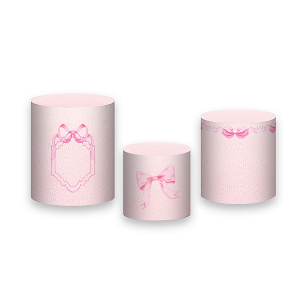 Trio De Capas De Cilindro - Laços Rosas Efeito Textura de Linho 063