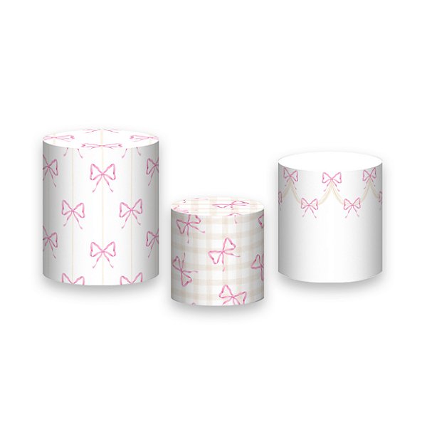 Trio De Capas De Cilindro - Laços e Fitas Entrelaçados Rosa e Bege 064
