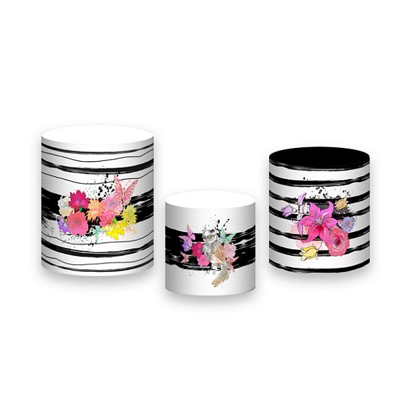 Trio De Capas De Cilindro - Dia das Mulheres Floral Listrado 026