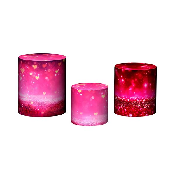 Trio De Capas De Cilindro - Dia dos Namorados Pink Efeito Glitter 037