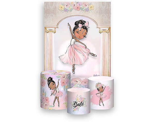 Painel De Festa Vertical 1,50 x 2,20 + Trio De Capas Cilindro - Bailarina Colunas 009