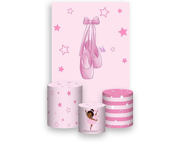 Painel De Festa Vertical 1,50 x 2,20 + Trio De Capas Cilindro - Bailarina Rosa Suave 030