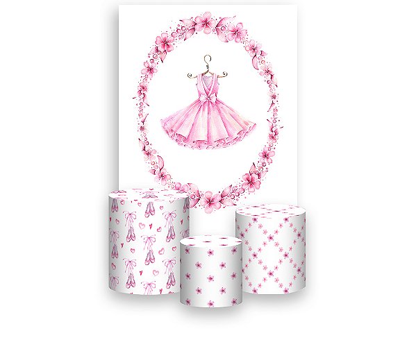 Painel De Festa Vertical 1,50 x 2,20 + Trio De Capas Cilindro - Bailarina Frame Floral 031
