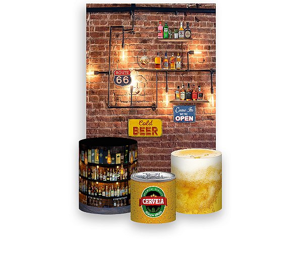Painel De Festa Vertical 1,50 x 2,20 + Trio De Capas Cilindro - Boteco Chique Clean 007