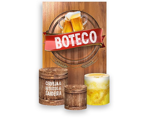 Painel De Festa Vertical 1,50 x 2,20 + Trio De Capas Cilindro - Boteco Efeito Madeira 012
