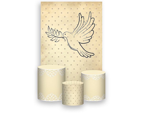 Painel De Festa Vertical 1,50 x 2,20 + Trio De Capas Cilindro - Espirito Santo Clássico Bege 004