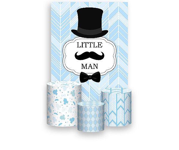 Painel De Festa Vertical 1,50 x 2,20 + Trio De Capas Cilindro - LittleMan Azul Claro 016