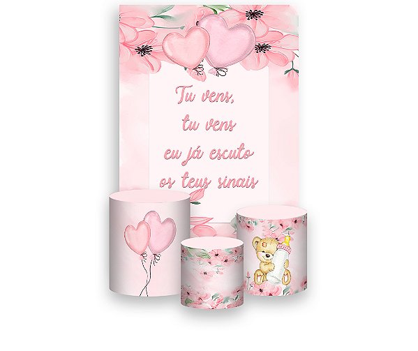 Painel De Festa Vertical 1,50 x 2,20 + Trio De Capas Cilindro - Chá de Fraldas Floral 044