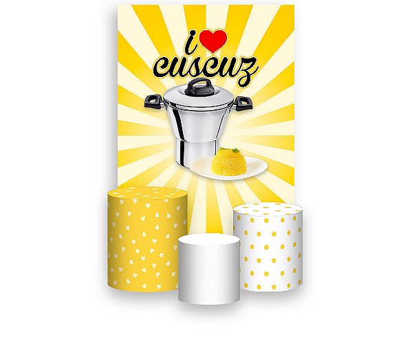 Painel De Festa Vertical 1,50 x 2,20 + Trio De Capas Cilindro - I Love Cuscuz 006