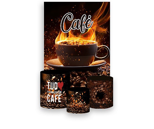 Painel De Festa Vertical 1,50 x 2,20 + Trio De Capas Cilindro - Café em Chamas 009