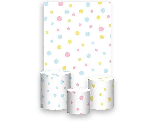 Painel De Festa Vertical 1,50 x 2,20 + Trio De Capas Cilindro - Branco com Poás 002