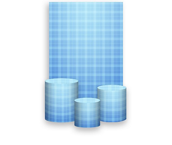 Painel De Festa Vertical 1,50 x 2,20 + Trio De Capas Cilindro - Xadrez Degradê Azul 010