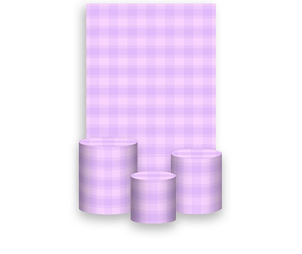 Painel De Festa Vertical 1,50 x 2,20 + Trio De Capas Cilindro - Camadas Xadrez Lilás 015