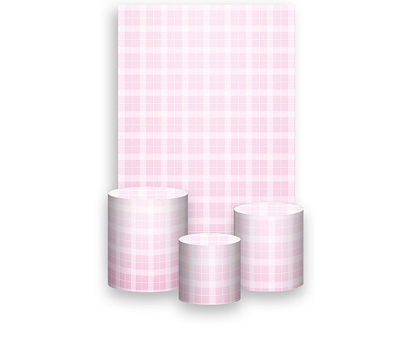 Painel De Festa Vertical 1,50 x 2,20 + Trio De Capas Cilindro - Xadrez Degradê Rosa Suave 021