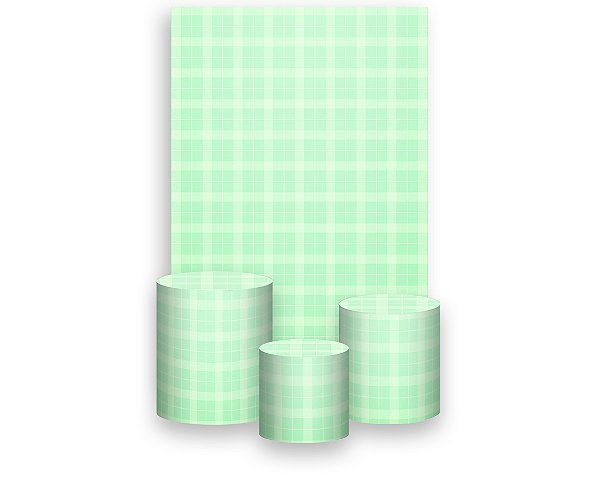Painel De Festa Vertical 1,50 x 2,20 + Trio De Capas Cilindro - Xadrez Degradê Verde Claro 023