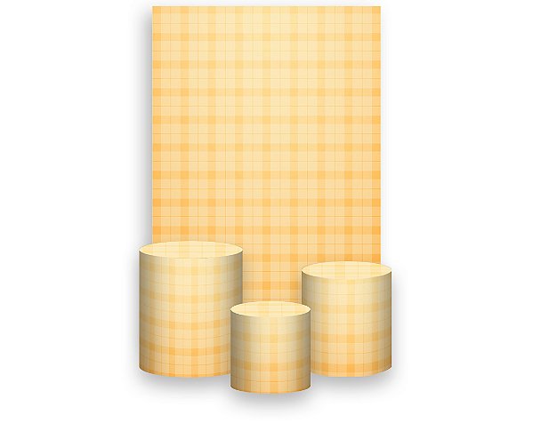 Painel De Festa Vertical 1,50 x 2,20 + Trio De Capas Cilindro - Xadrez Degradê Laranja Suave 025