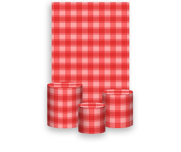 Painel De Festa Vertical 1,50 x 2,20 + Trio De Capas Cilindro - Camadas Xadrez Vermelho 029