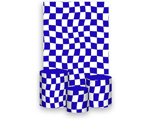 Painel De Festa Vertical 1,50 x 2,20 + Trio De Capas Cilindro - Estampa Quadriculada Azul Royal 035