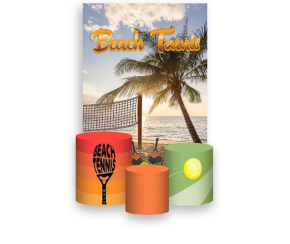 Painel De Festa Vertical 1,50 x 2,20 + Trio De Capas Cilindro - Beach Tennis Raquete na Praia 015
