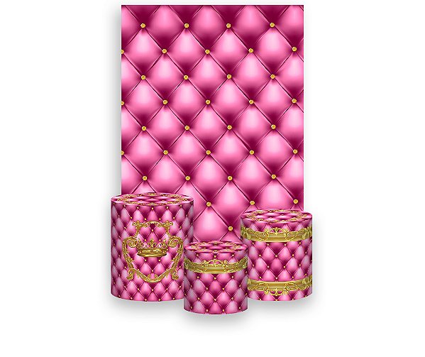 Painel De Festa Vertical 1,50 x 2,20 + Trio De Capas Cilindro - Realeza Capitonê Pink 015