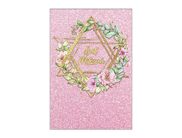 Painel De Festa Vertical 1,50 x 2,20 - Bat Mitzvá Judaico Rosa com Dourado 061