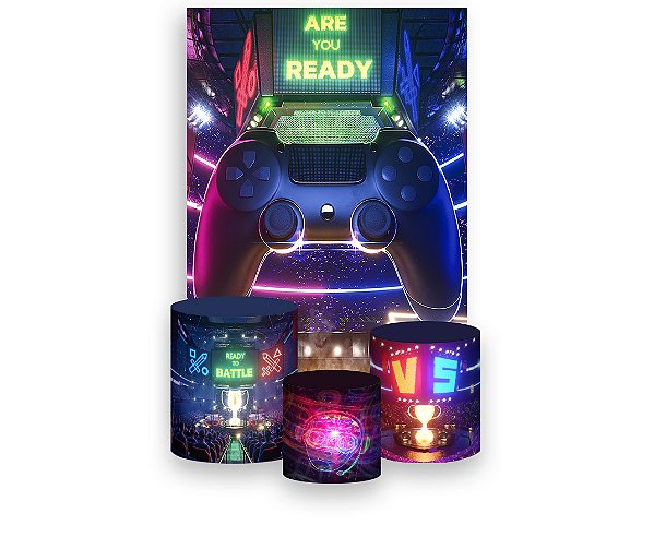 Painel De Festa Vertical 1,50 x 2,20 + Trio De Capas Cilindro - Video Game Arena Jogos 002
