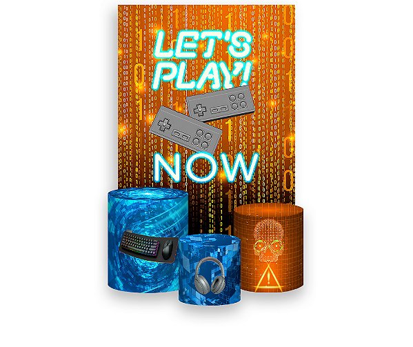 Painel De Festa Vertical 1,50 x 2,20 + Trio De Capas Cilindro - Game Let's Play Now 007