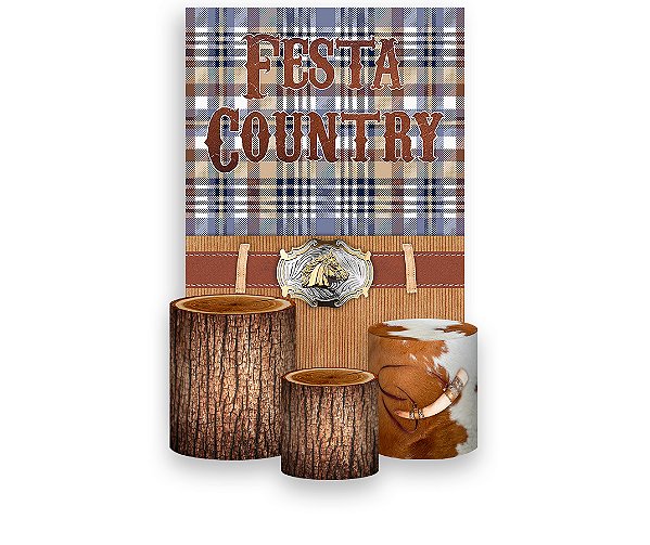 Painel De Festa Vertical 1,50 x 2,20 + Trio De Capas Cilindro - Festa Country Xadrez 002