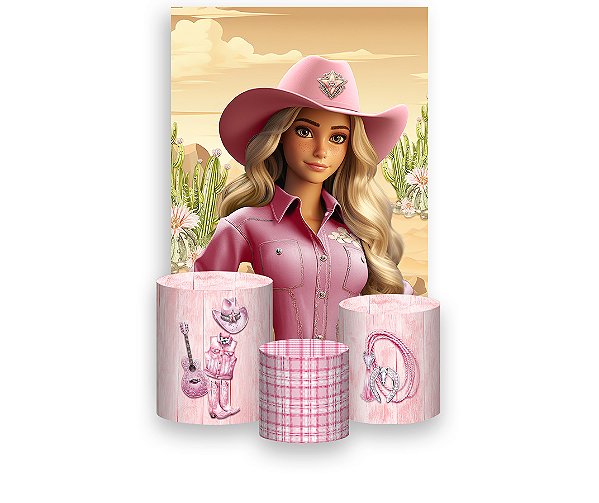 Painel De Festa Vertical 1,50 x 2,20 + Trio De Capas Cilindro - Boneca Boiadeira Loira 022