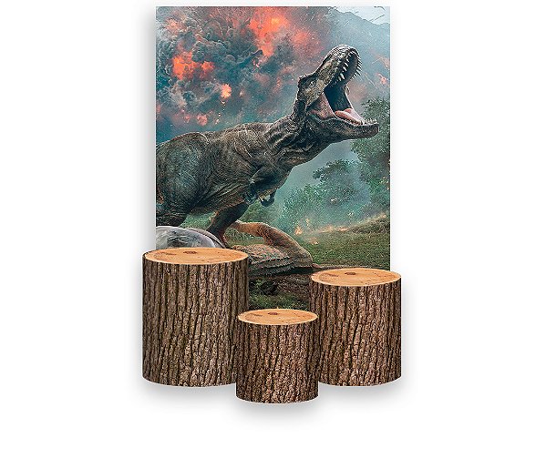 Painel De Festa Vertical 1,50 x 2,20 + Trio De Capas Cilindro - Dinossauro Rex Realista 022