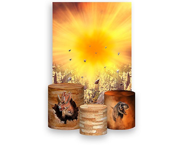 Painel De Festa Vertical 1,50 x 2,20 + Trio De Capas Cilindro - Planeta dos Dinossauro 023