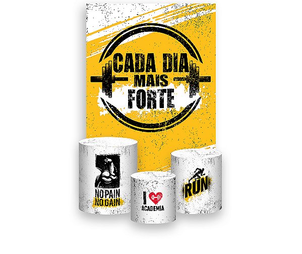 Painel De Festa Vertical 1,50 x 2,20 + Trio De Capas Cilindro - Academia Amarelo 008