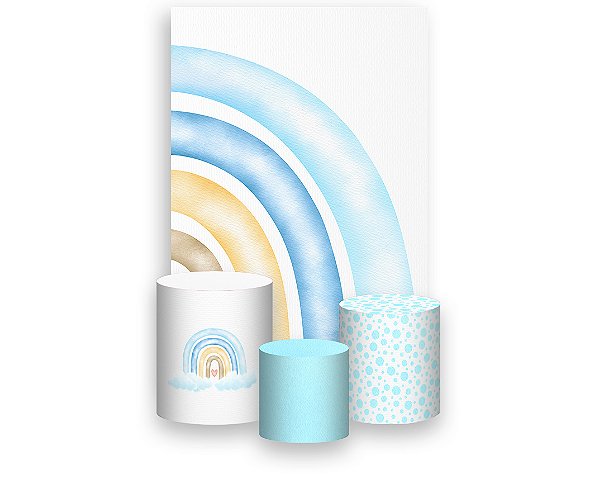 Painel De Festa Vertical 1,50 x 2,20 + Trio De Capas Cilindro - Primeira Volta ao Sol Céu Azul 023