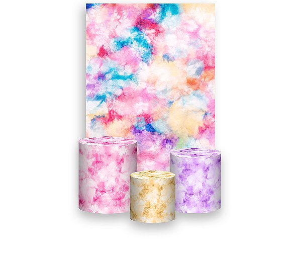 Painel De Festa Vertical 1,50 x 2,20 + Trio De Capas Cilindro - Tie Dye Candy Colors 005