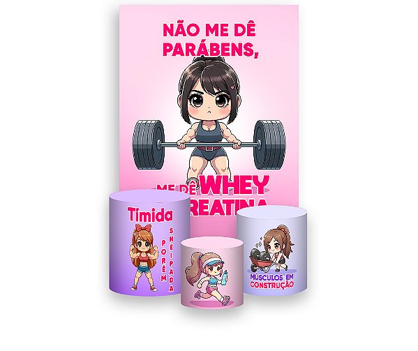 Painel De Festa Vertical 1,50 x 2,20 + Trio De Capas Cilindro - Menina Marombeira 047