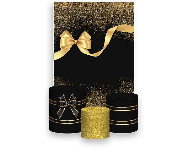 Painel De Festa Vertical 1,50 x 2,20 + Trio De Capas Cilindro - Laço Durado Efeito Glitter 066