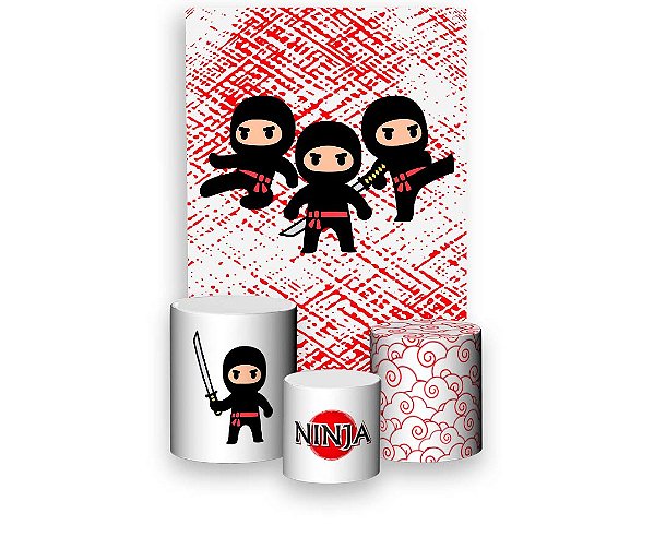 Painel De Festa Vertical 1,50 x 2,20 + Trio De Capas Cilindro - Ninjas Cute 004