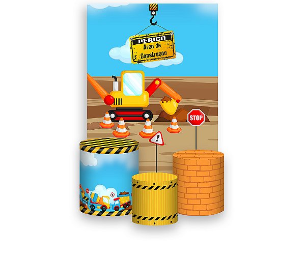 Painel De Festa Vertical 1,50 x 2,20 + Trio De Capas Cilindro -  Área de  Construção 005