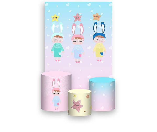 Painel De Festa Vertical 1,50 x 2,20 + Trio De Capas Cilindro - Metoo Desenho Estrelas 001