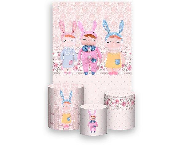 Painel De Festa Vertical 1,50 x 2,20 + Trio De Capas Cilindro - Metoo Corações e Flores 003