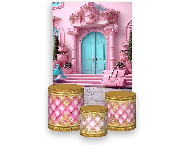 Painel De Festa Vertical 1,50 x 2,20 + Trio De Capas Cilindro - Fashion Casa com Vasos 010