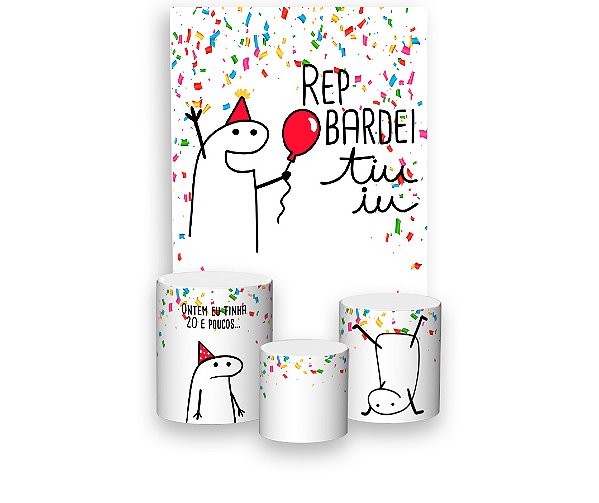 Painel De Festa Vertical 1,50 x 2,20 + Trio De Capas Cilindro - Flork Rep Bardei Ti iuu 001
