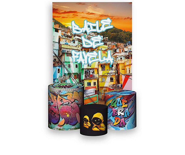 Painel De Festa Vertical 1,50 x 2,20 + Trio De Capas Cilindro - Baile de Favela 002