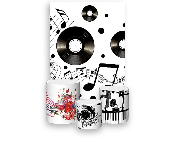 Painel De Festa Vertical 1,50 x 2,20 + Trio De Capas Cilindro - Anos 80 Disco de Vinil 004