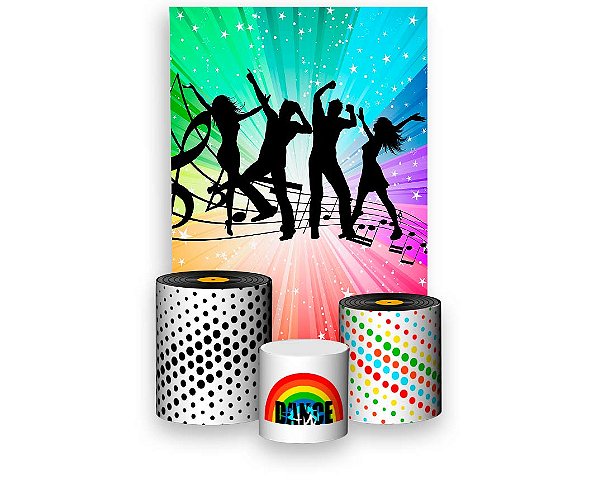 Painel De Festa Vertical 1,50 x 2,20 + Trio De Capas Cilindro - Dança Festa Anos 60 Colorido 012